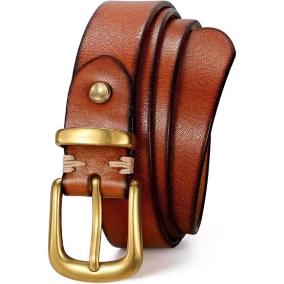 Women's Genuine Leather Belt Vintage Ladies Full Grain Solid Leather Belt